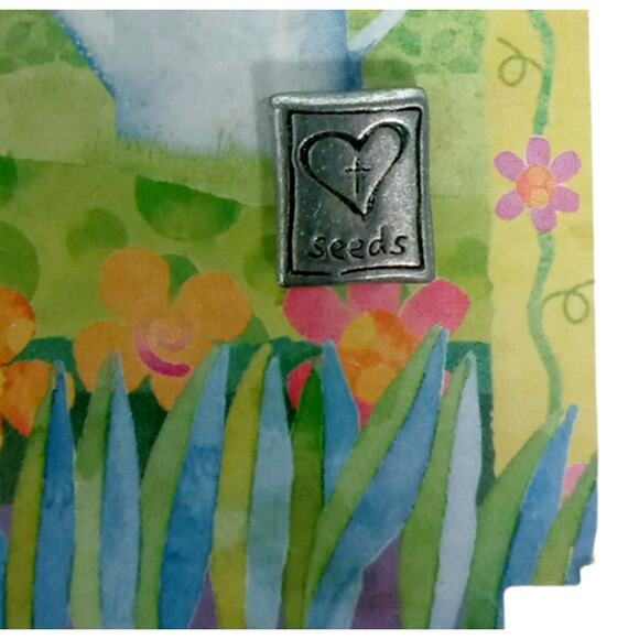 Inspirational Garden Hat Lapel Pin Pewter Tone Scripture Isaiah 61:11 π©βπΎπ±π - Picture 3 of 14